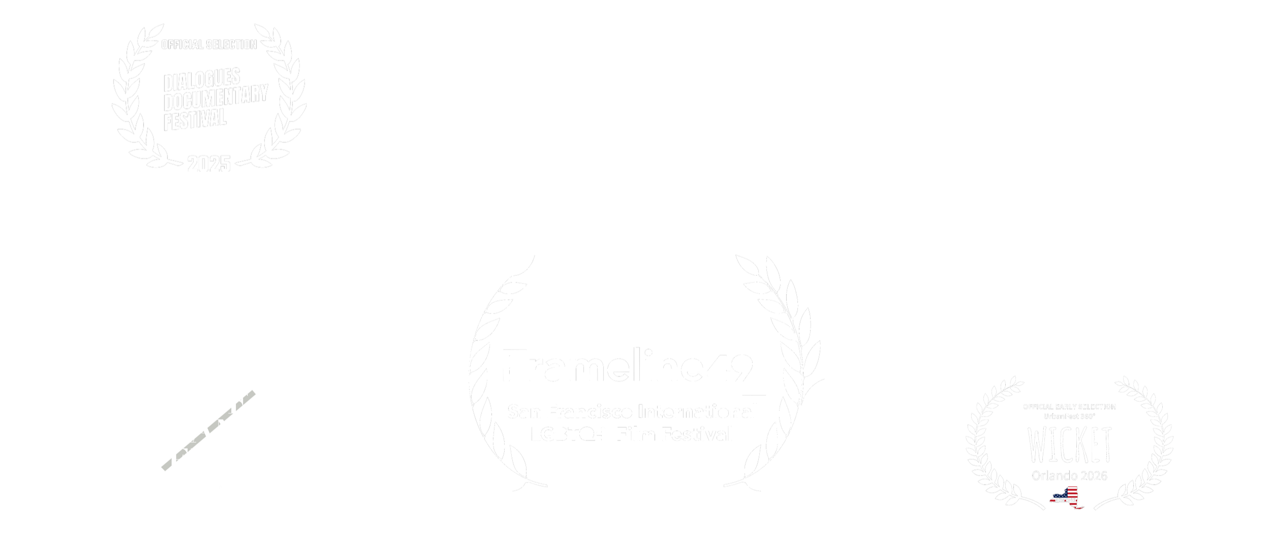 Collection of black and white film festival laurels and awards, with various texts and logos, including multiple award laurels.