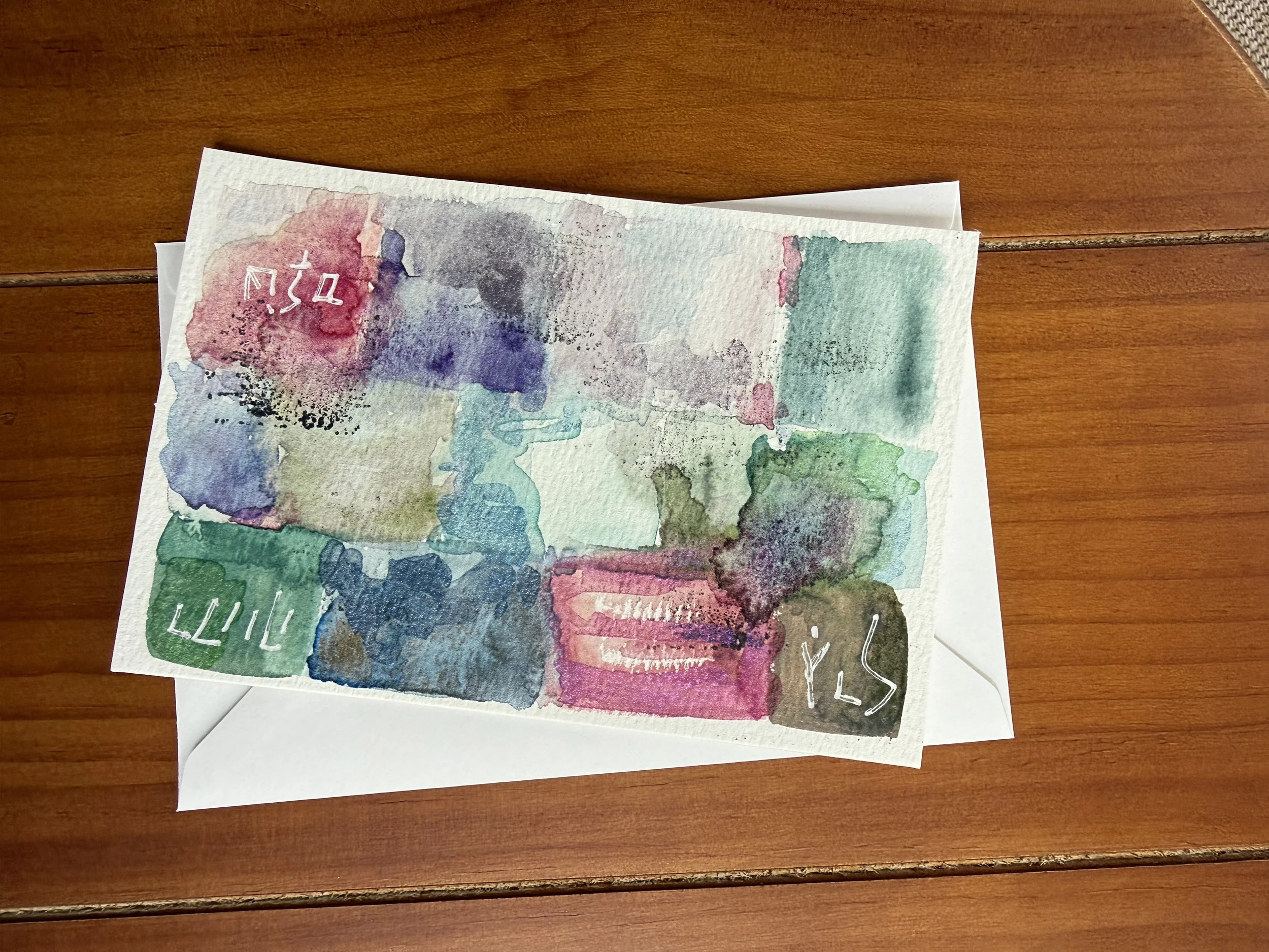 Abstract Watercolor Mosaic Greeting Card 4x6