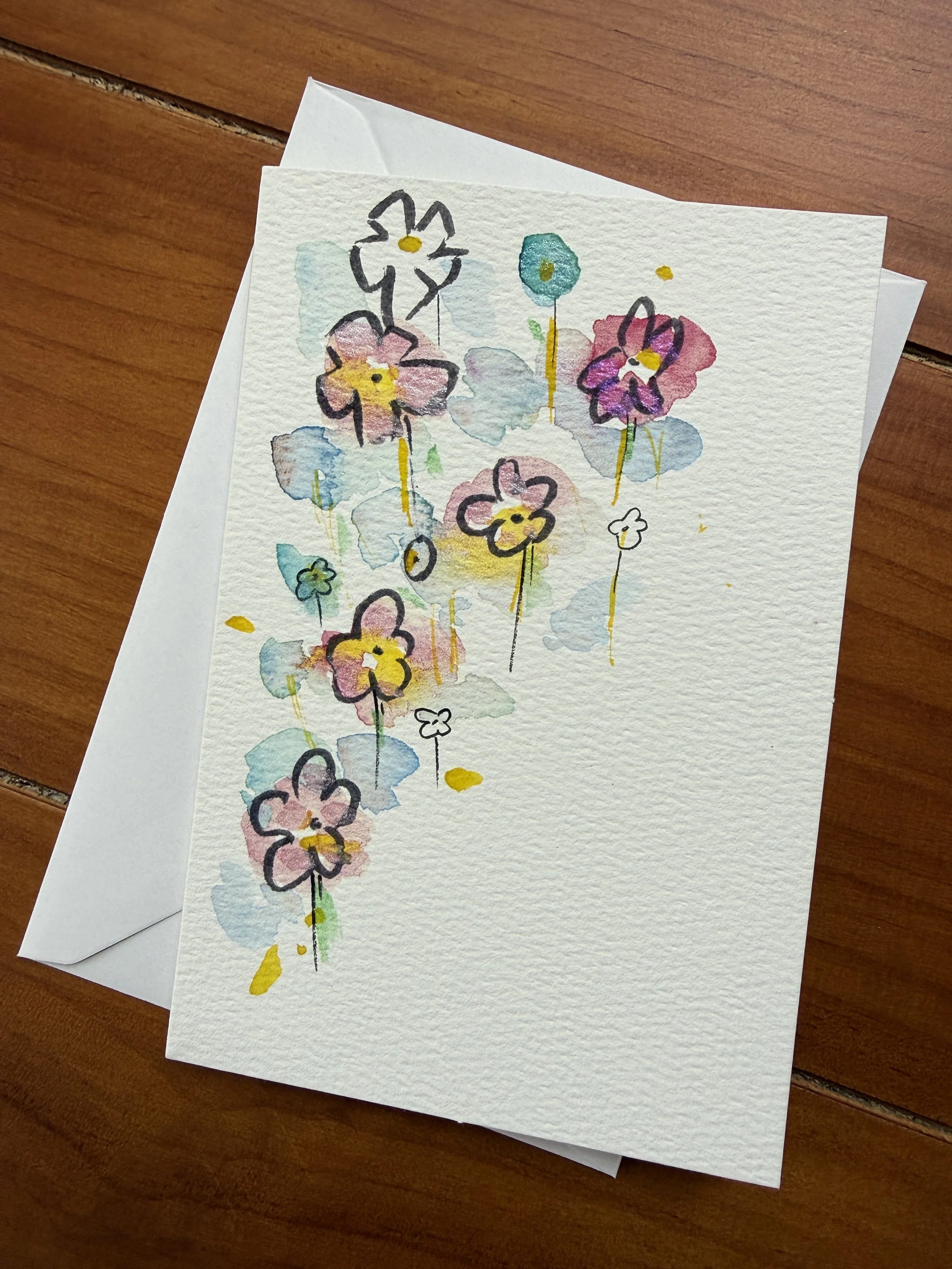 Whimsical Wildflowers- Original Watercolor Greeting Card 4x6 with envelope
