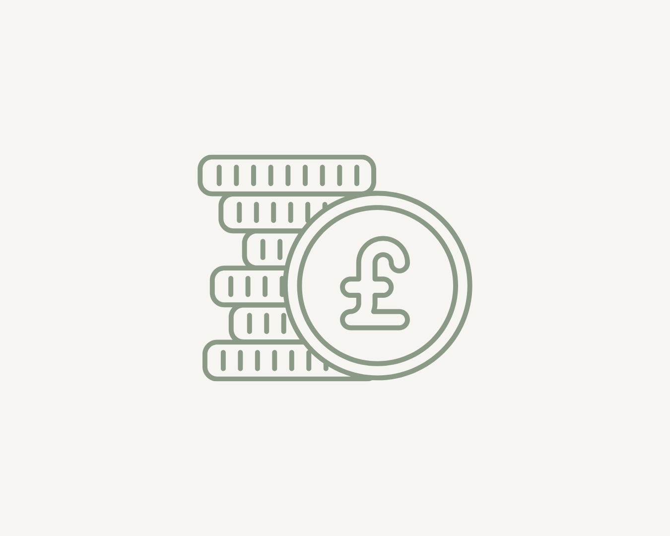 Stack of coins with a British pound symbol.