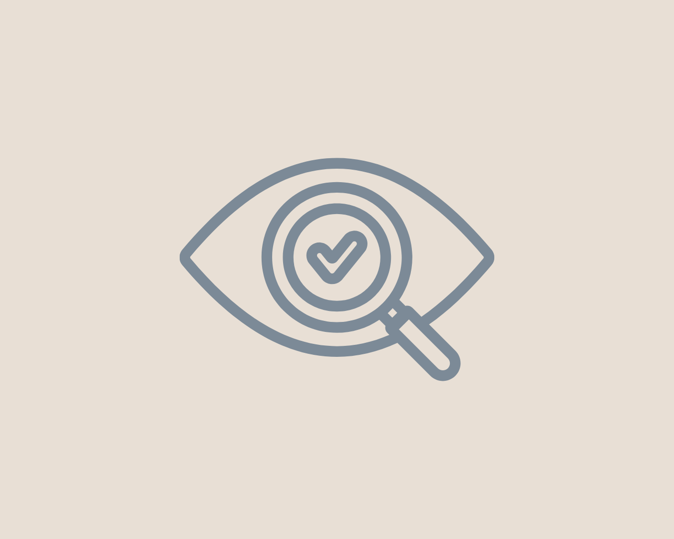 Outline of an eye with a magnifying glass and a checkmark inside the iris, representing visibility, service positioning and demonstrating value to commissioners.