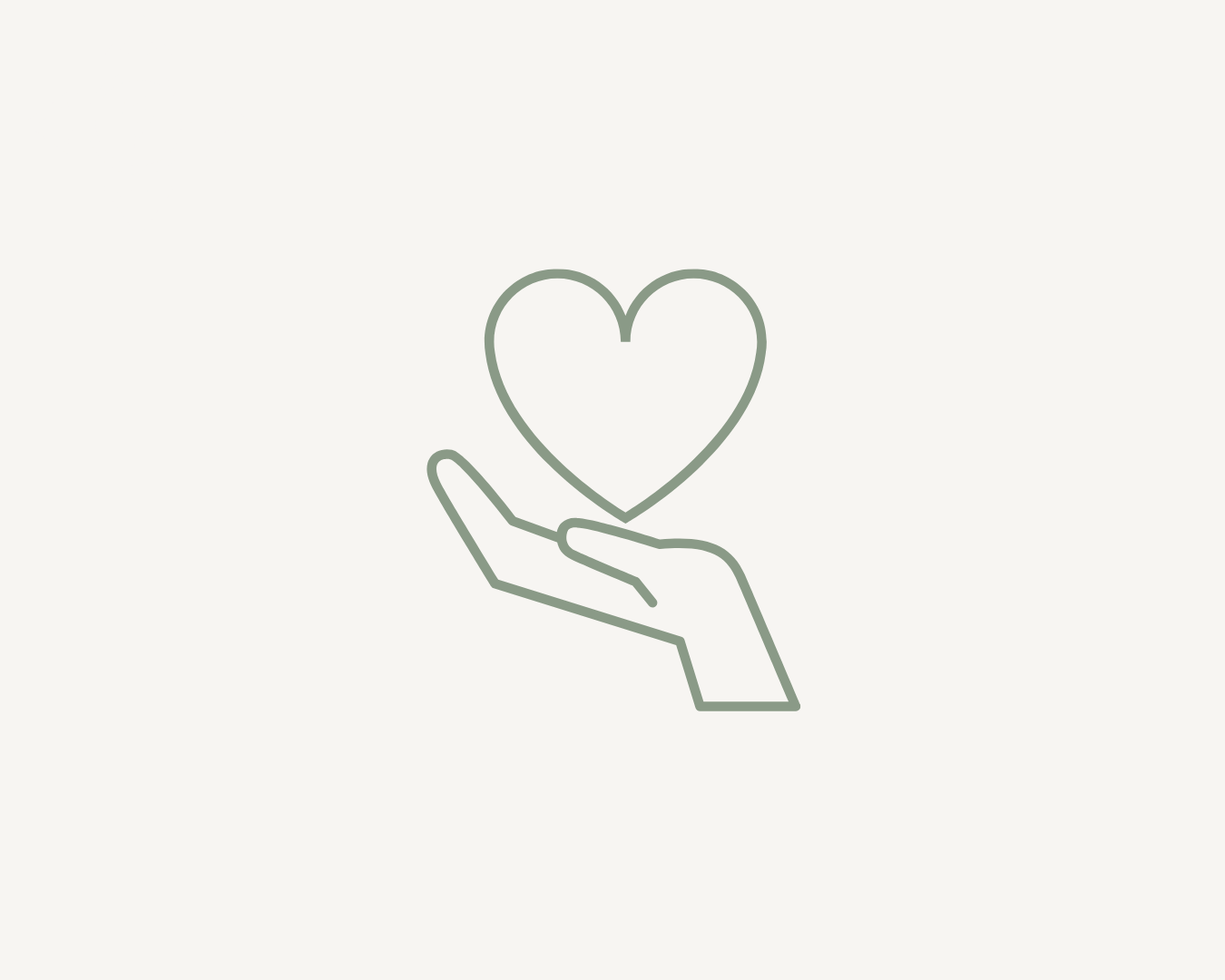 Outline illustration of a hand holding a heart.