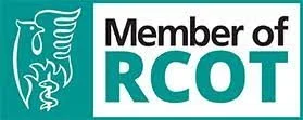 Member of RCOT logo with teal and black text and an abstract teal and white graphic.