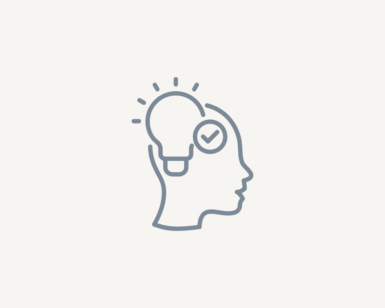 Outline of a human head with a light bulb and a checkmark representing commissioning expertise and strategic insight across children's services..
