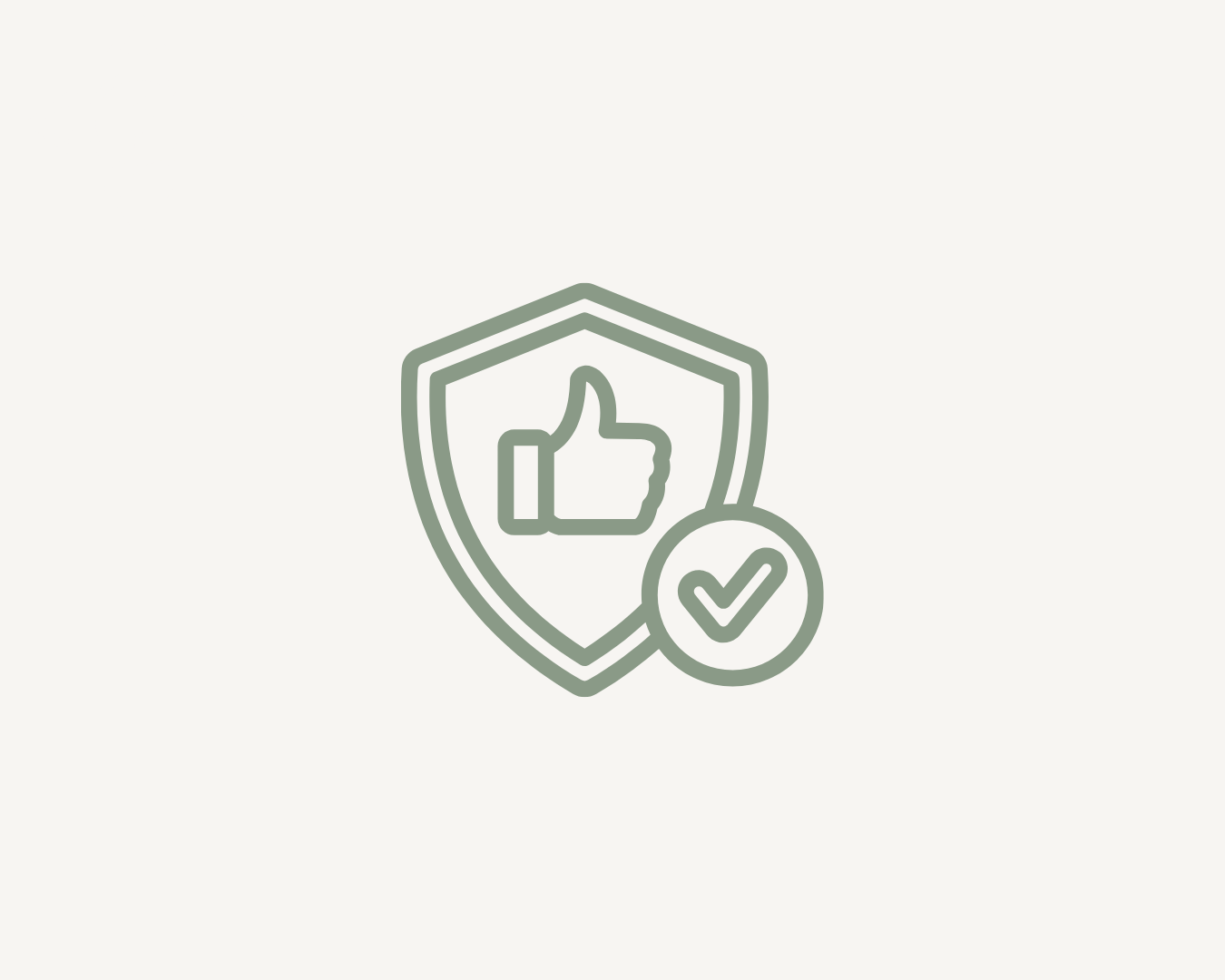 Shield icon with thumbs-up symbol and checkmark, representing security or approval.