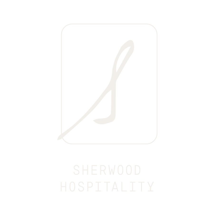 Logo for Sherwood Hospitality featuring a stylized letter 'S' in a rectangle with rounded corners, and the company name below.
