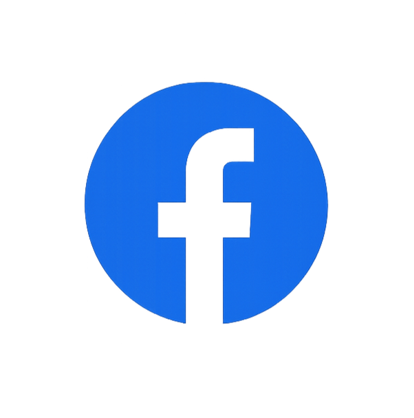 Facebook logo with blue circle background and cutout letter 'f'.
