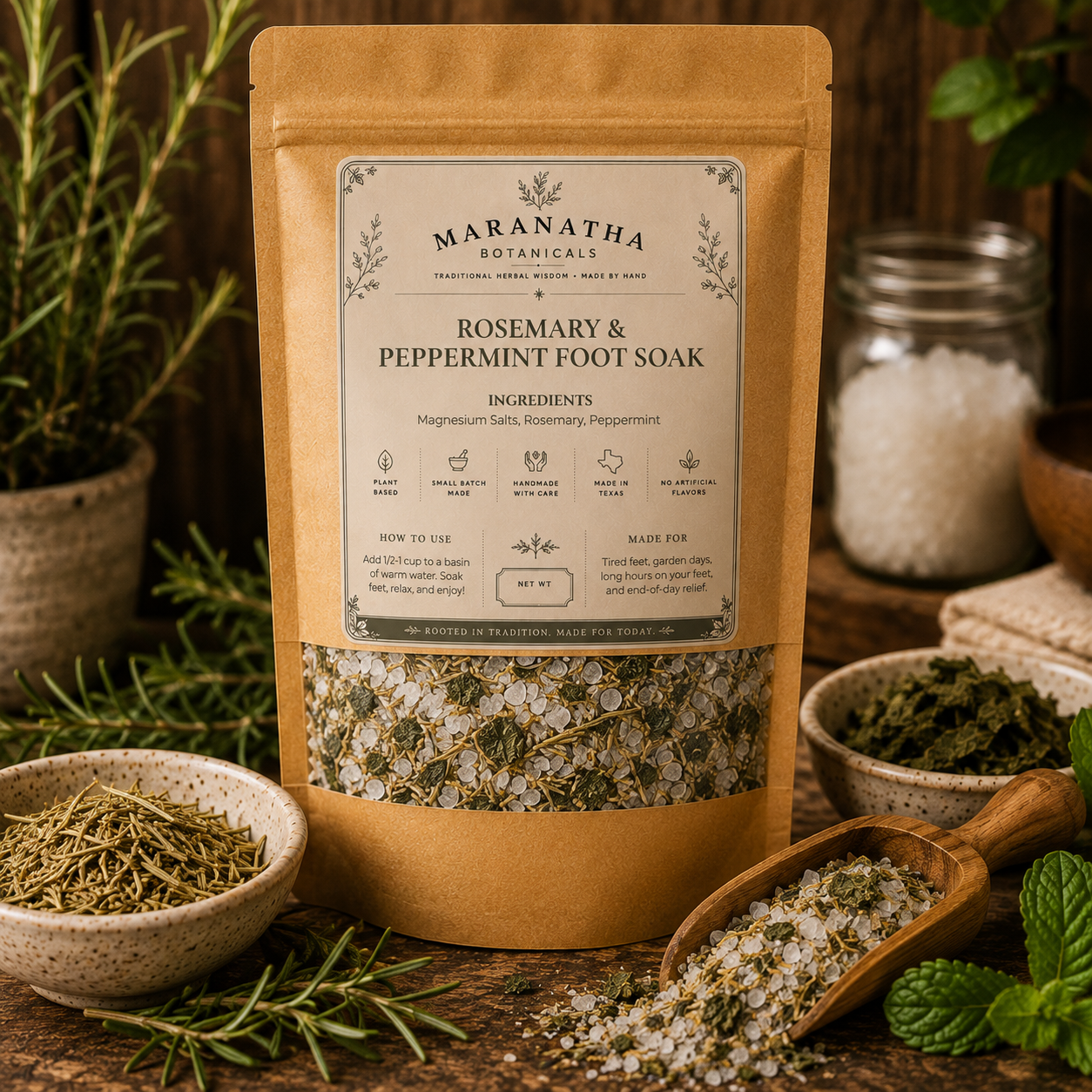 Rosemary Peppermint Foot Soak, Herbal Foot Bath Salts, Peppermint Epsom Salt Soak, Botanical Foot Soak, Garden Herb Self Care Gift