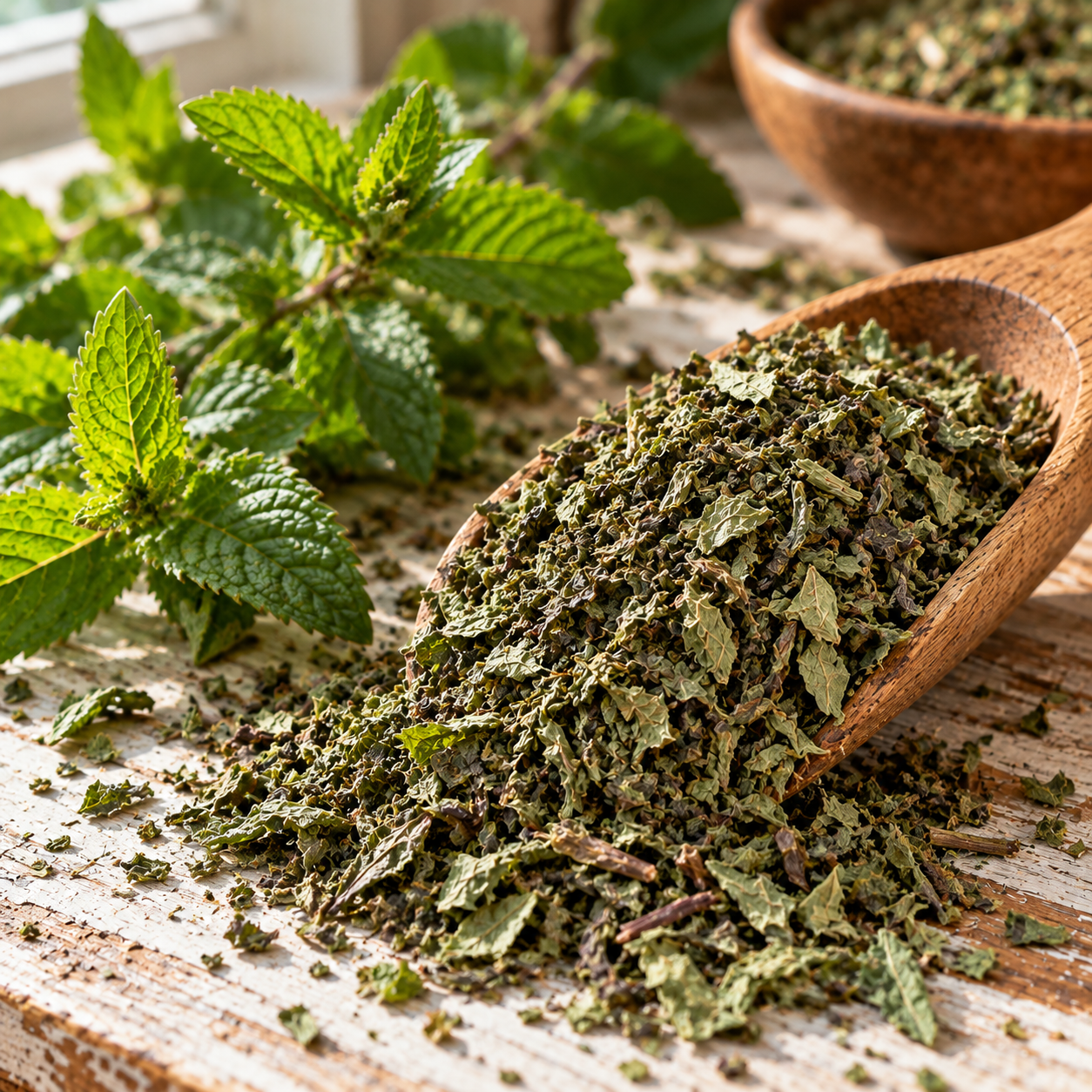 Sunlit Rustic Mint Tea Still Life.png