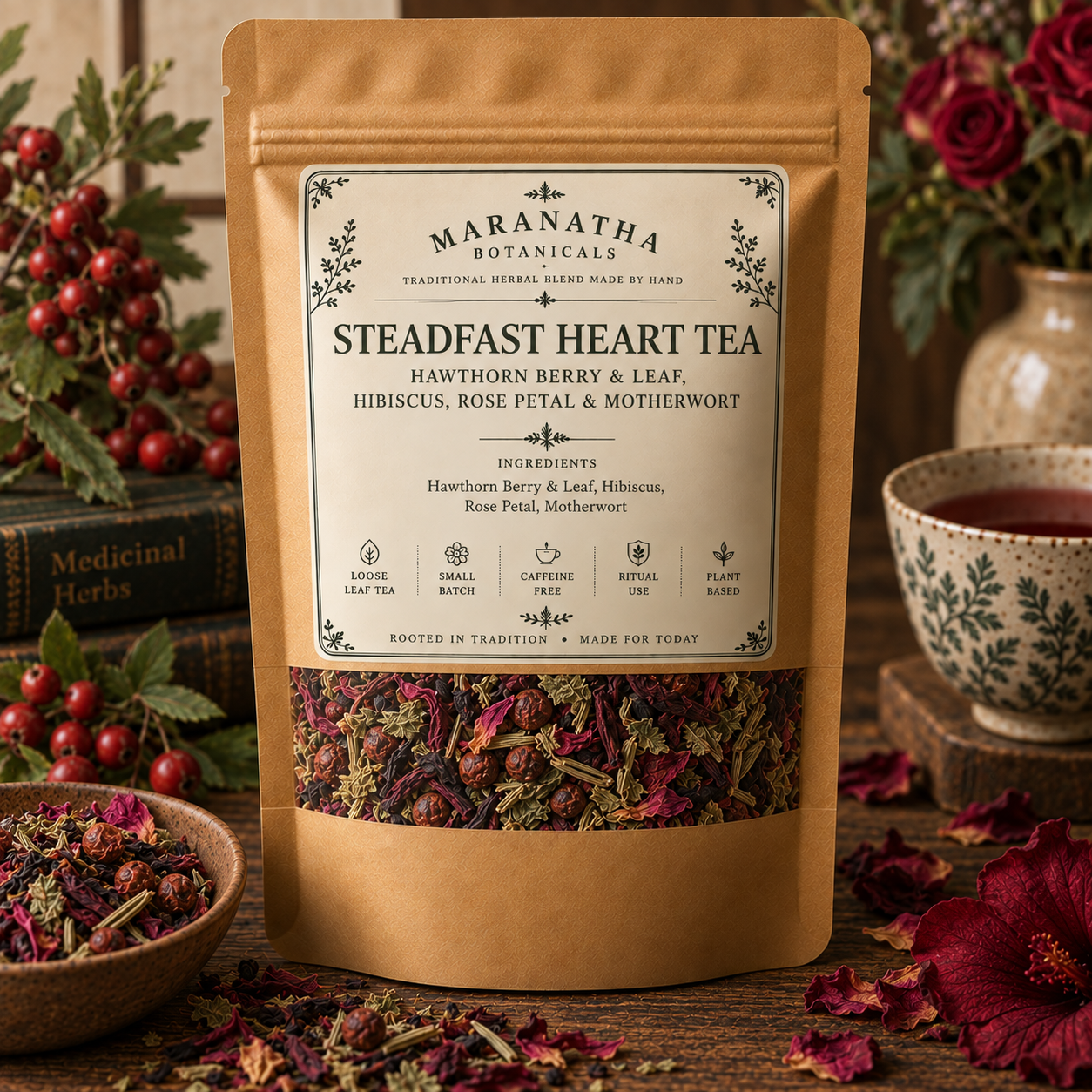Steadfast Heart Herbal Tea | Hawthorn, Hibiscus & Rose