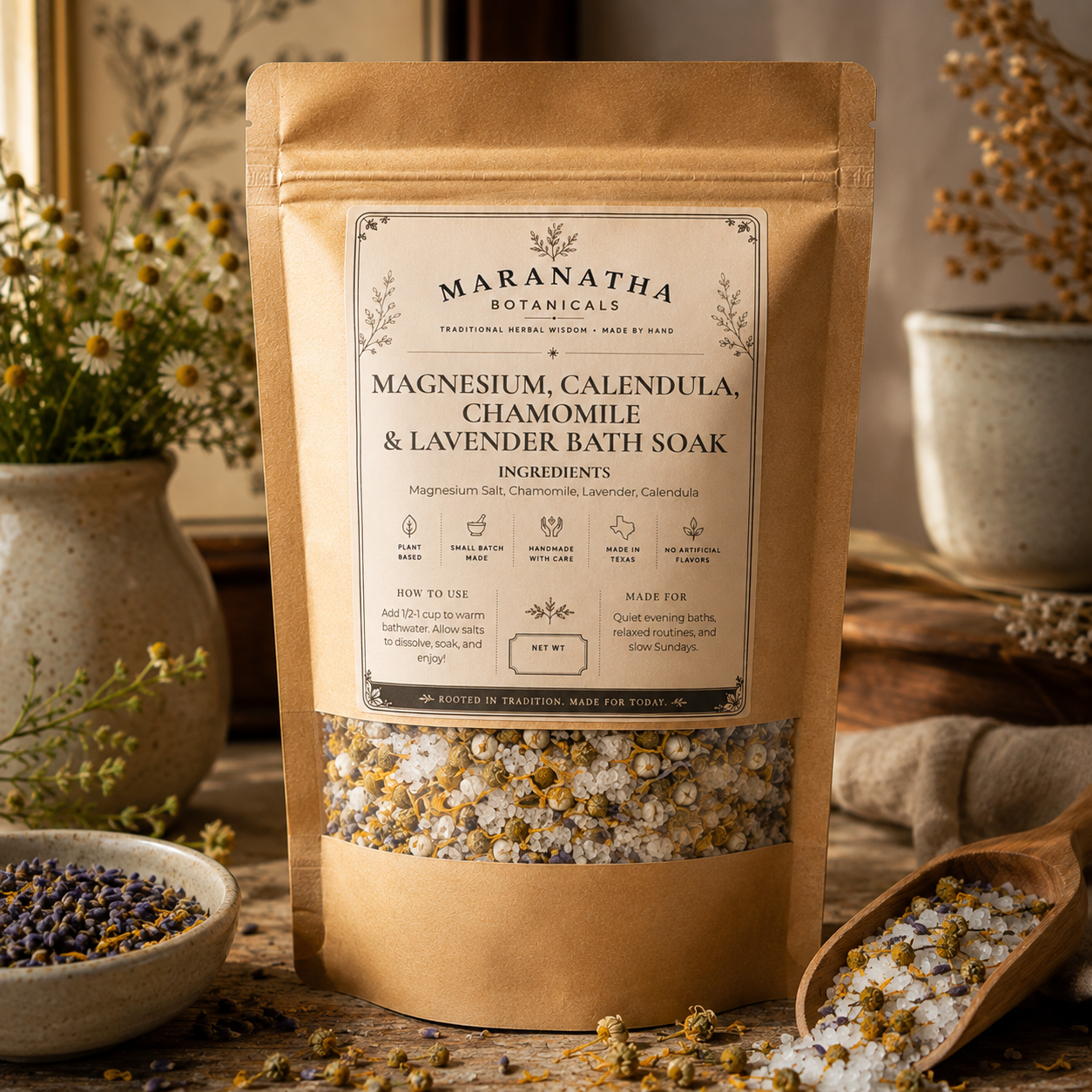 Magnesium Herbal Bath Soak, Lavender Chamomile Calendula Bath Salts, Botanical Epsom Salt Bath, Evening Self Care Gift