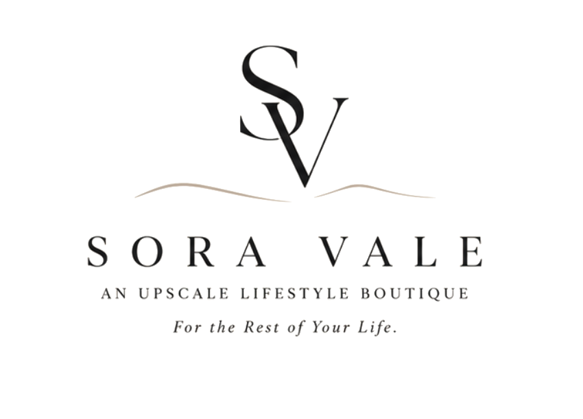 Logo for Sora Vale, an upscale lifestyle boutique, featuring stylized initials SV and a wavy line, with the tagline 'For the Rest of Your Life'.