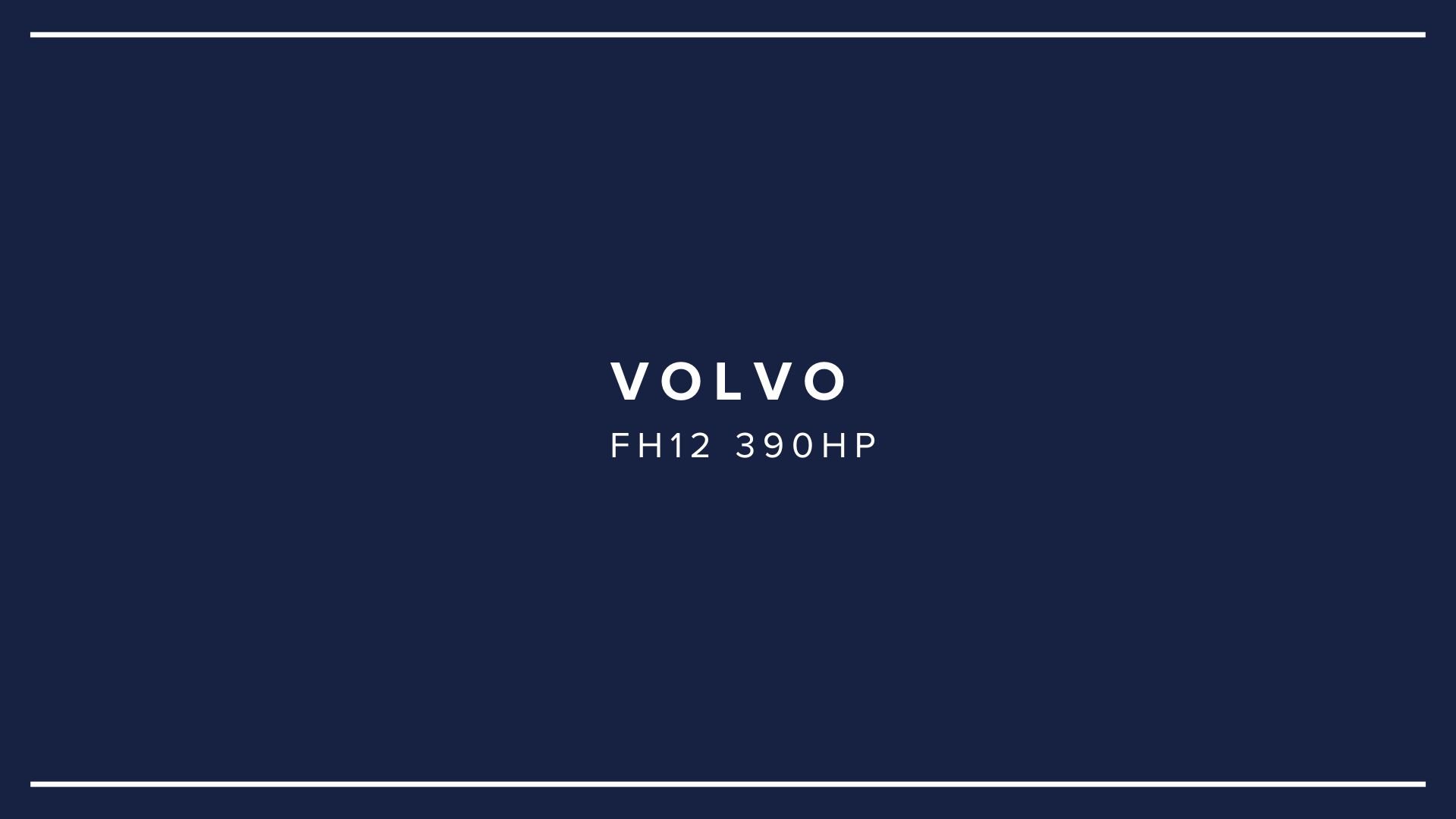 Blue background with white text displaying the brand 'Volvo' and model 'FH12 390HP' centered.