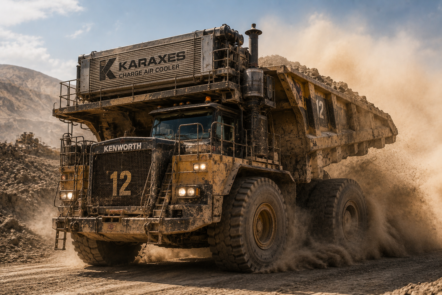 Large bulldozer featuring Karaxes Industries heavy duty charge air cooler.