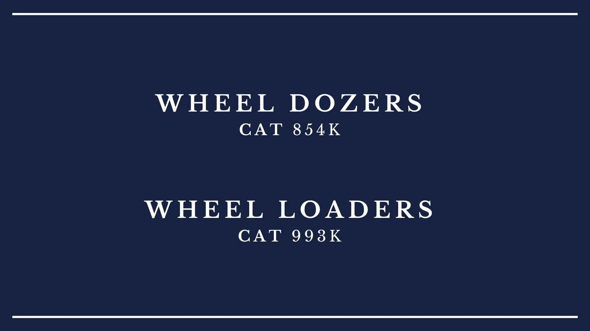 A blue background informational infographic detailing wheel dozers and wheel loaders with respective catalog numbers.