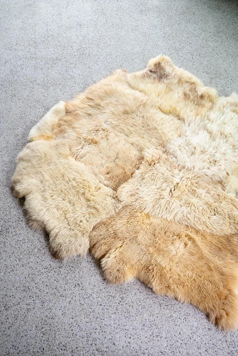 Rosie by Wol Society, a honey and wheat sheep skin rug with plush pelts