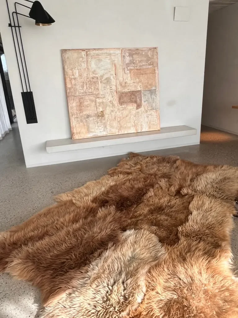 Mountain Hugs by Wol Society, a caramel and honey Heidsnucke sheep skin rug with plush fleece