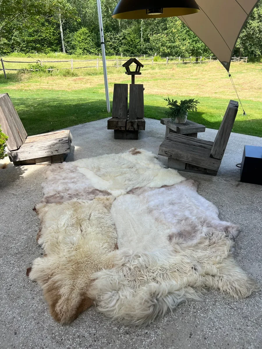 Willowieter by Wol Society, an ivory and cream sheep skin rug mottled with blush and taupe
