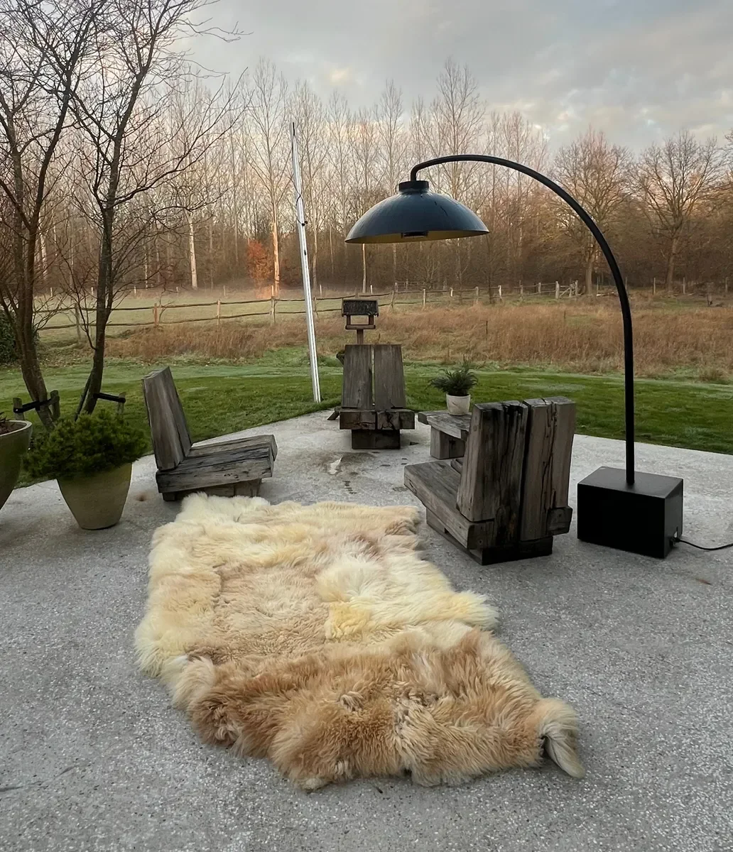Sweetheart by Wol Society, a shaggy honey and blonde sheep skin rug