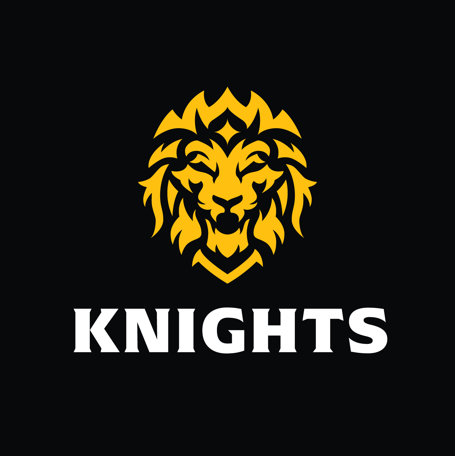 A black background with a yellow lion head logo above the word "KNIGHTS" in white capital letters.