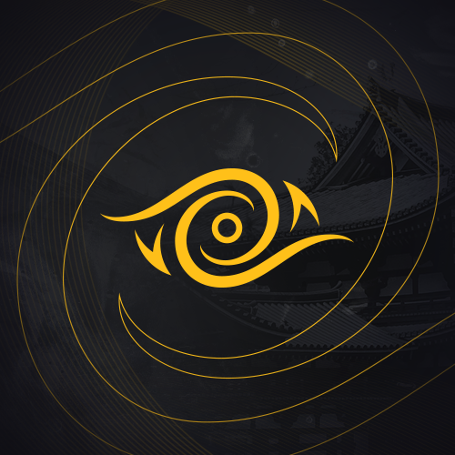 A stylized yellow eye logo for a content creator named "Kevimpaler" with flowing lines and spirals, set against a dark background with circular wave patterns.