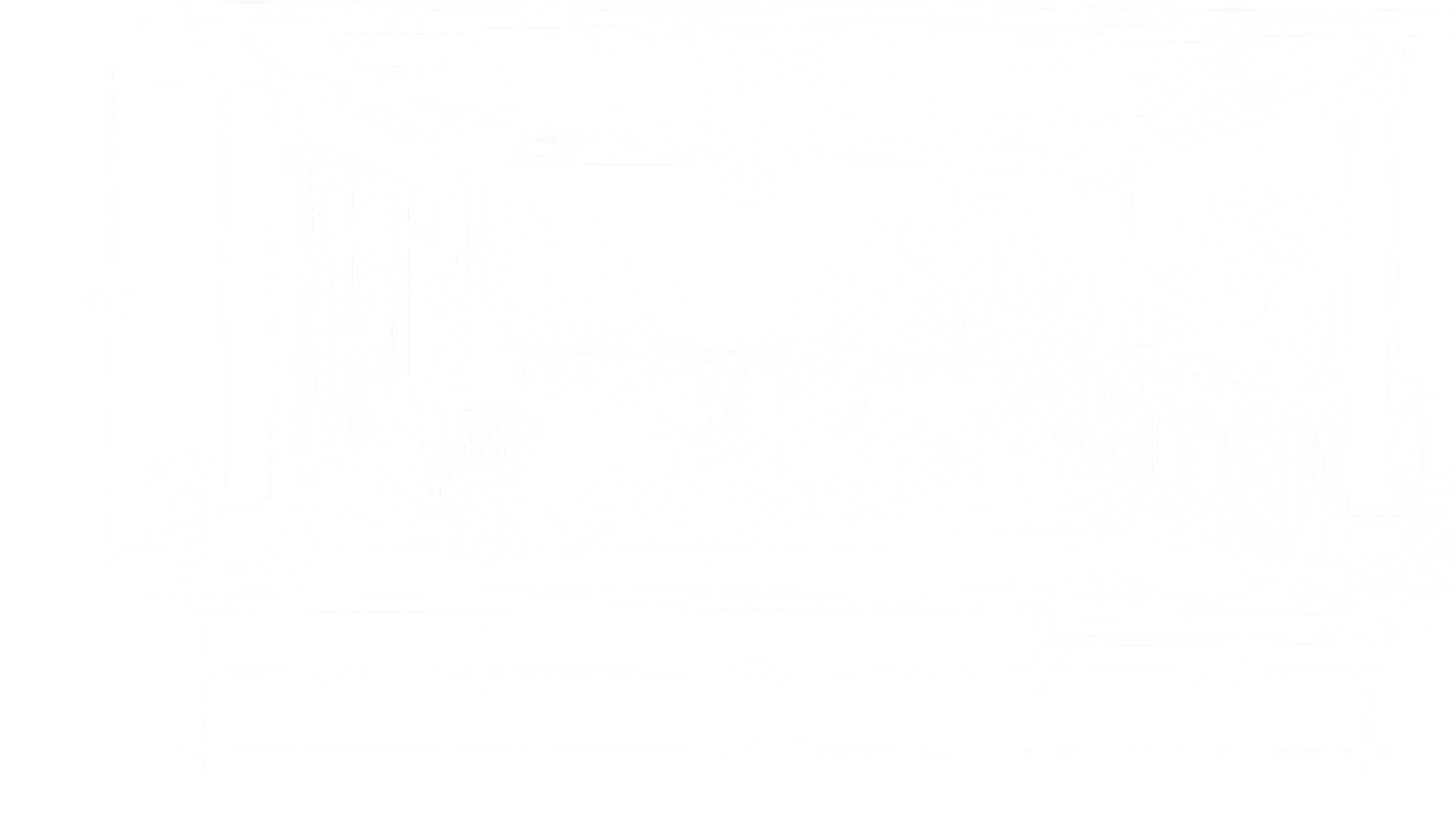 Outline of a patio or porch area with a table and chairs, surrounded by plants and a railing.