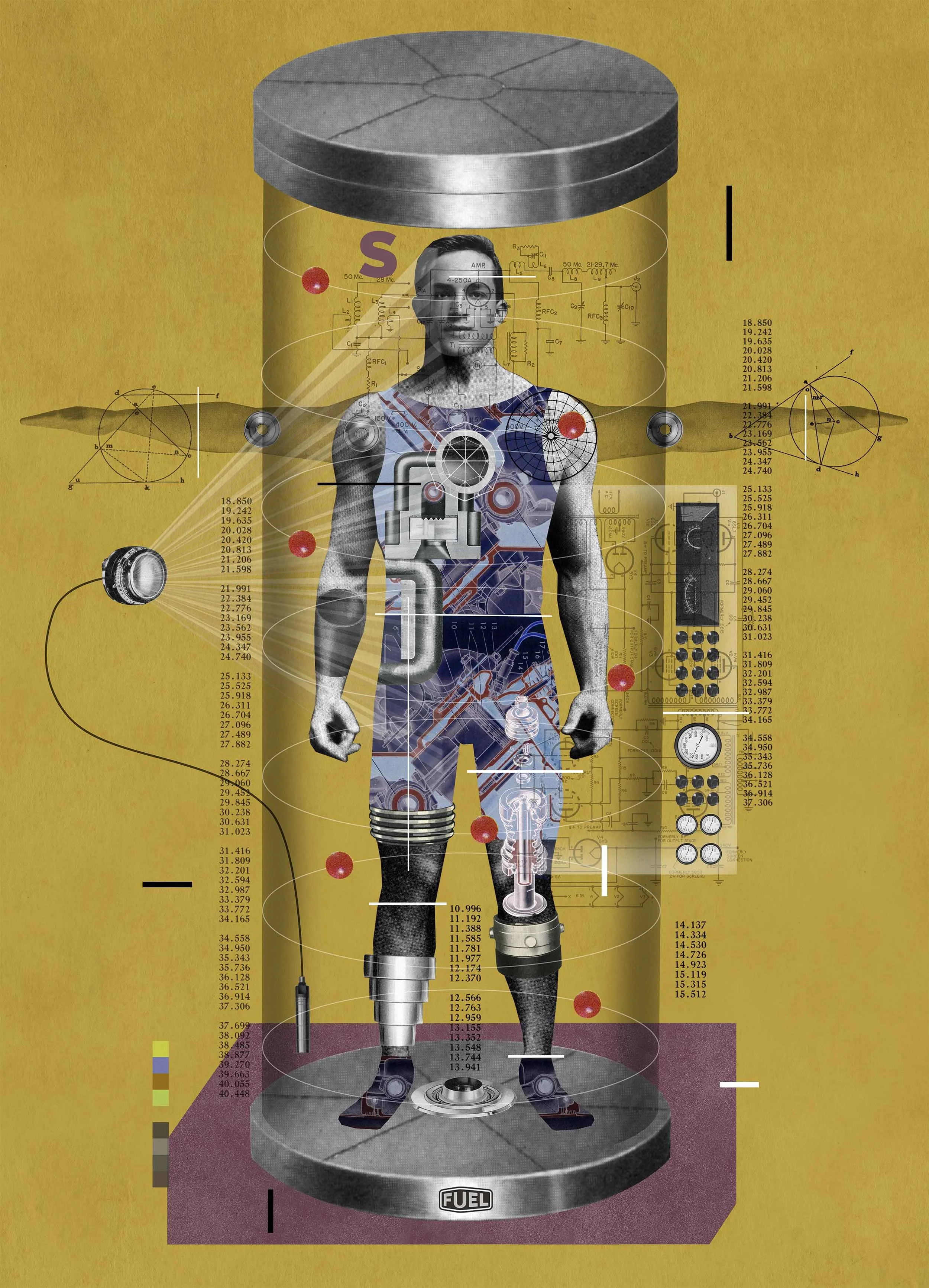 Award-winning Dave Plunkert's man in a hyperbaric oxygen chamber. Increasing air pressure to two to three times normal levels while breathing 100% pure oxygen forcing his blood and tissues to speed up healing.