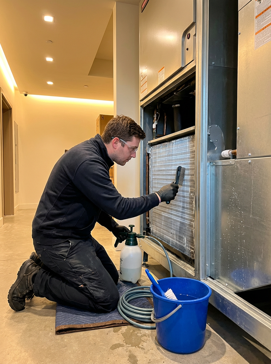 Technicien réalisant l’entretien d’une installation de climatisation