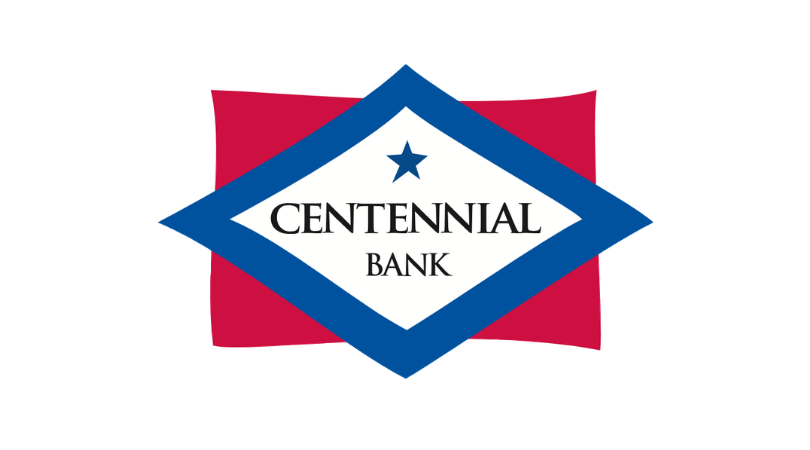 Centennial Bank logo with a blue diamond shape and a star on top, featuring the words 'Centennial Bank' in the center.