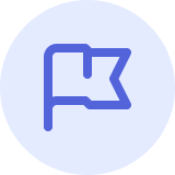 Icon of a blue hand-held flag on a light purple circular background.