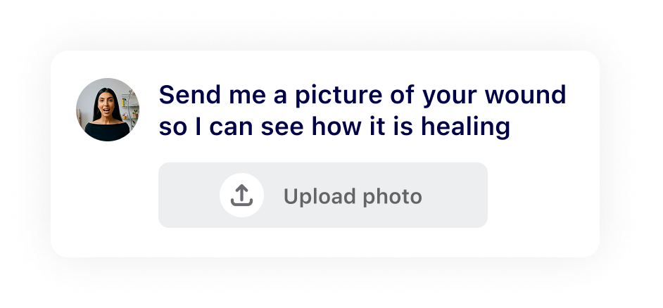 A social media message asking someone to send a picture of their wound to check healing.