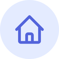 Icon of a house with a pitched roof and a garage, inside a blue circular background.