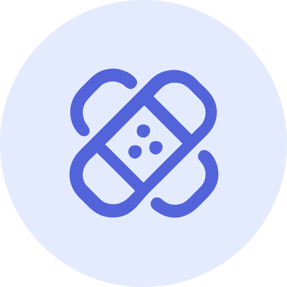 A medical icon of a bandage with three holes, surrounded by two curved lines, representing healing or first aid.