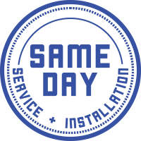 Circular logo with the text 'SAME DAY SERVICE INSTALLATION' inside.