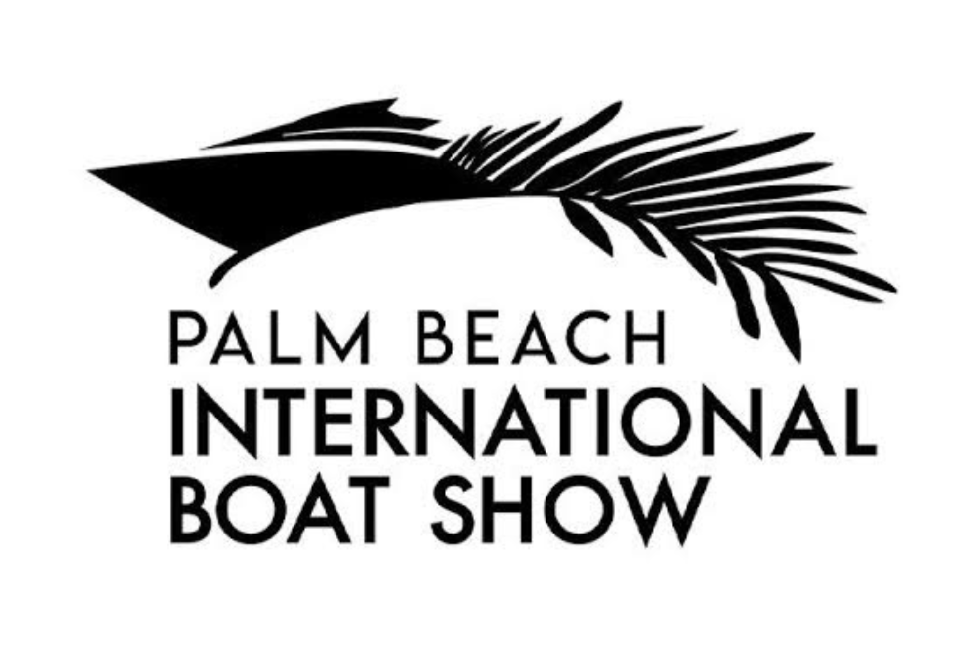 Logo with a black and white stylized feather and the text 'Palm Beach International Boat Show'.