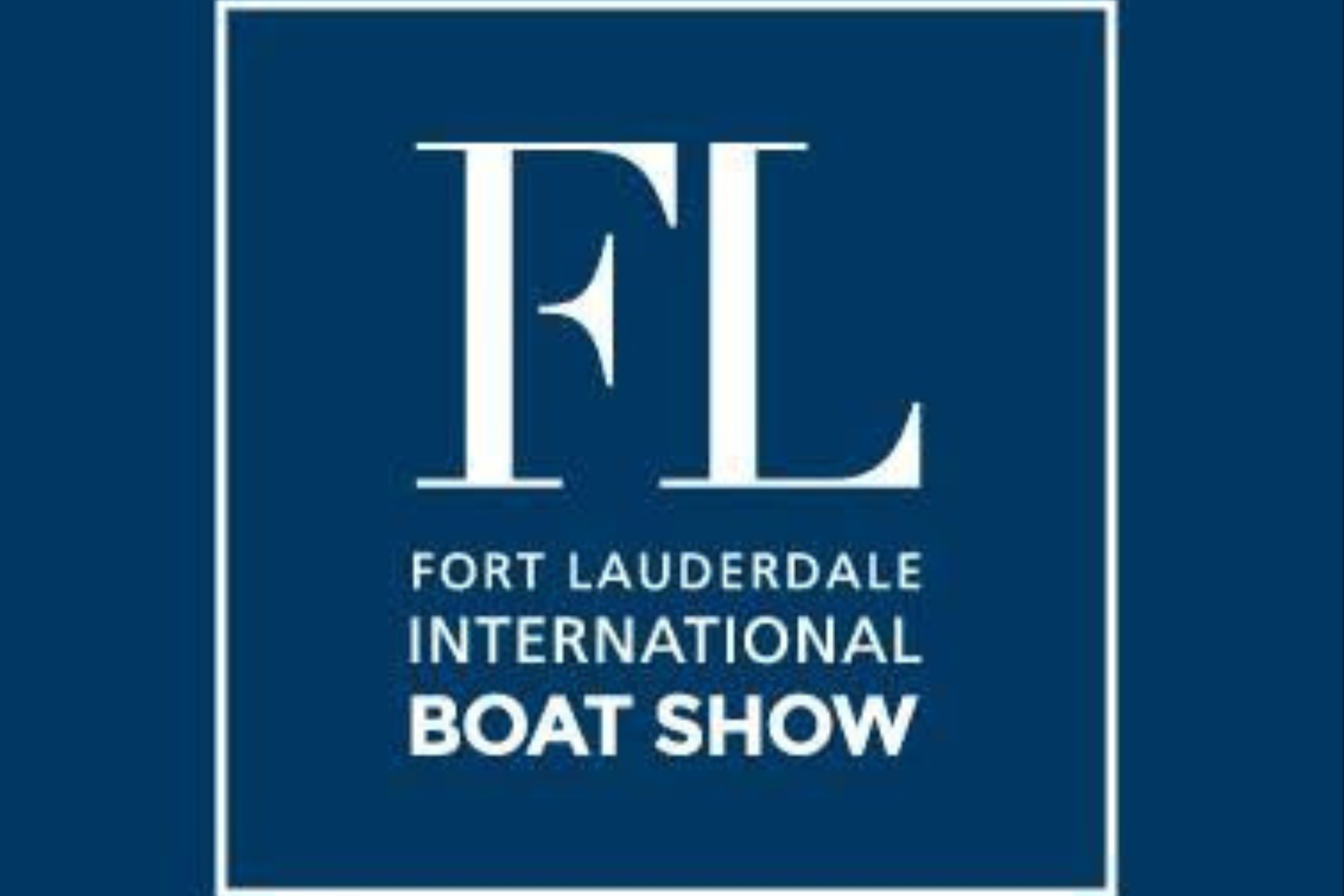 Logo for the Fort Lauderdale International Boat Show with large letters "F" and "L" on a blue background.