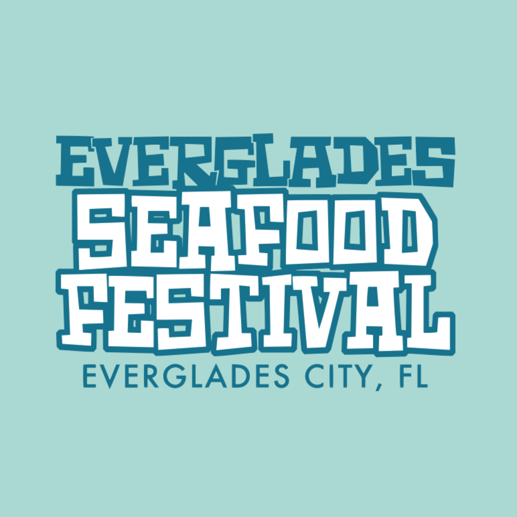 Text on a graphic that reads 'Everglades' and 'Eglades City, FL' with a light blue background.