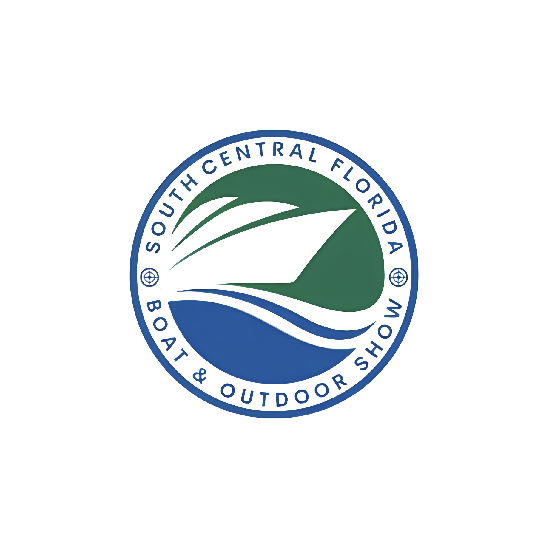 Logo of South Central Florida Boat & Outdoor Show, featuring a circular emblem with a green and blue design and text around it.