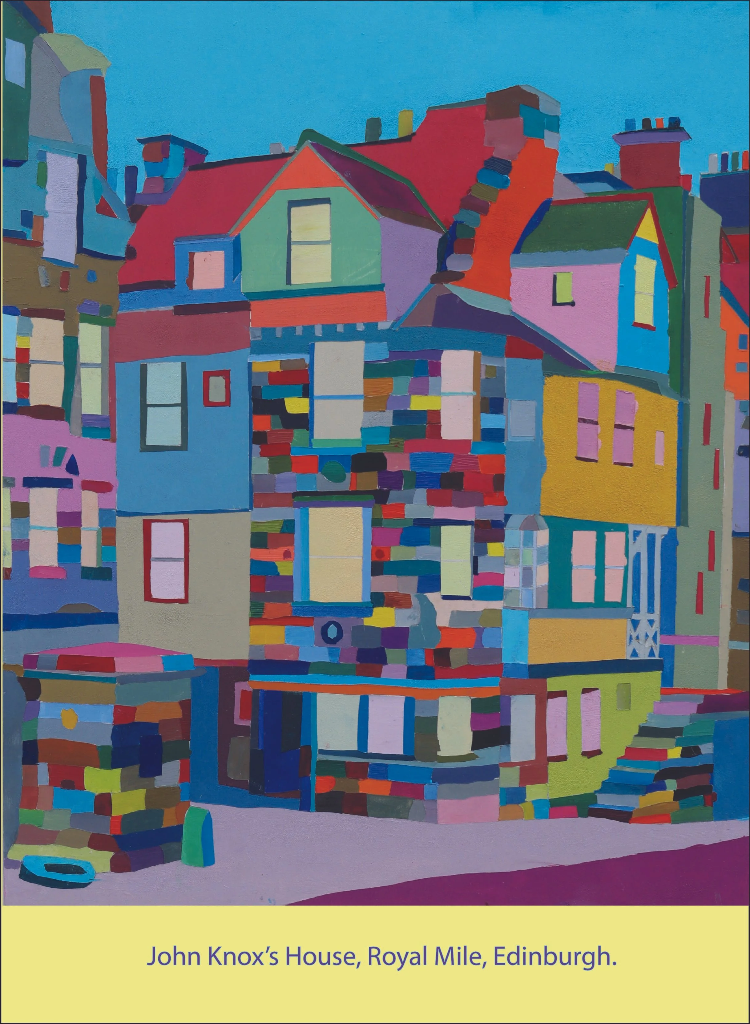 A  representation of John Knox's House on the Royal Mile in Edinburgh where colour is used to reveal design and structural features of the historic building.