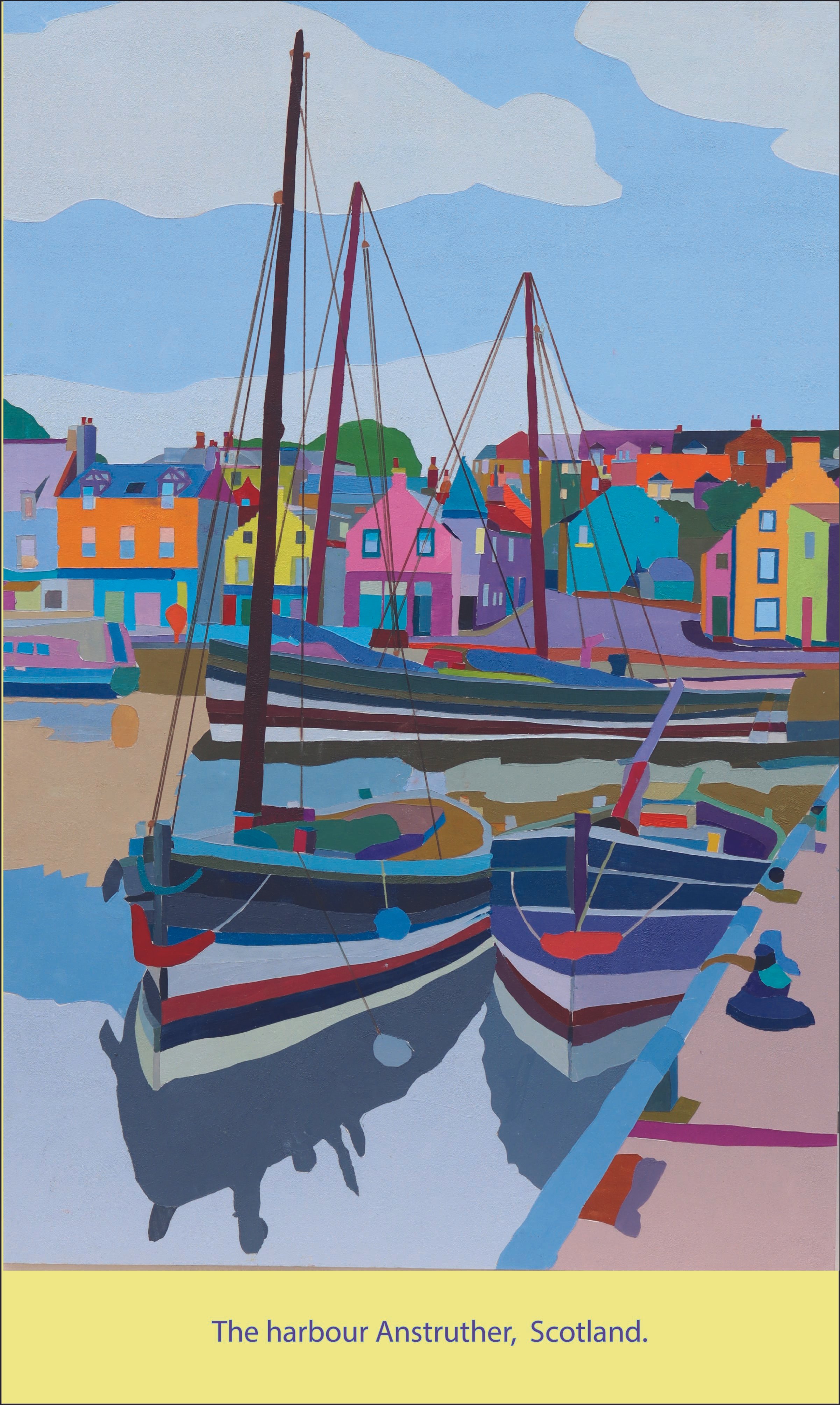 A representation of legacy fishing boats in the harbour of Anstruther,  in Fife, Scotland which is an indication of earlier times  and which complements the excellent historical record in the town's fishing museum.