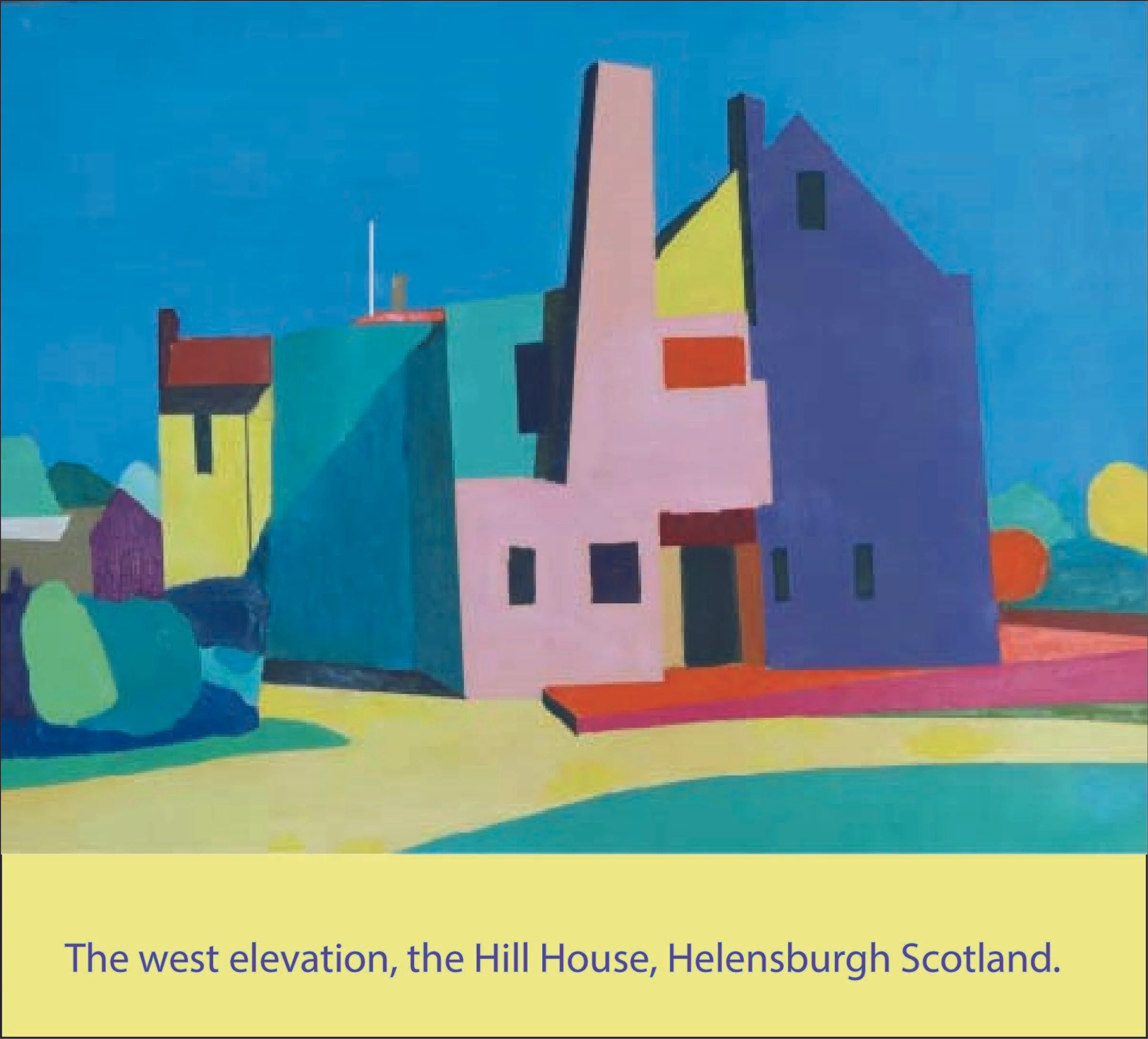 An important painting in the developing artistic stye of Douglas Clarkson, as showing the West elevation of the Hill House in Helensburgh.