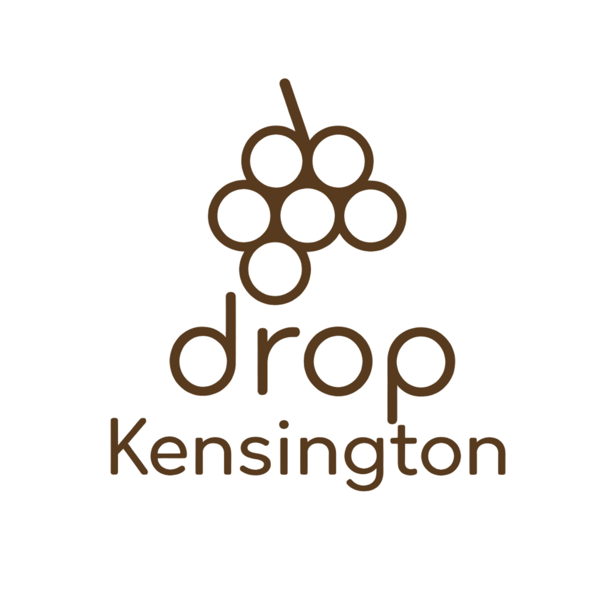Illustration of a bunch of grapes with the word "kensington" written underneath in stylized brown text.