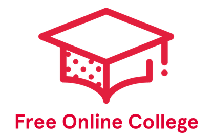 A red graduation cap icon with the text 'Free Online College' underneath.