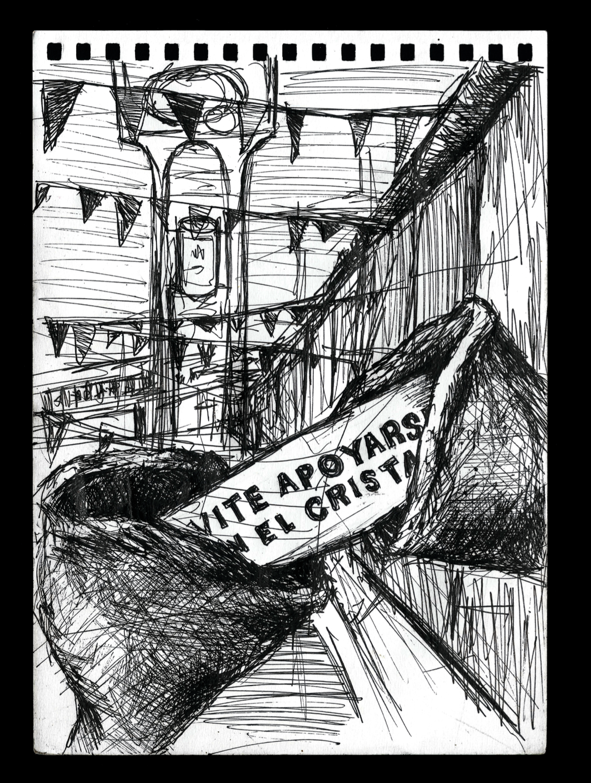 Dibujo en blanco y negro de una galleta de la fortuna cuyo mensaje lee EVITE APOYARSE EN EL CRISTAL