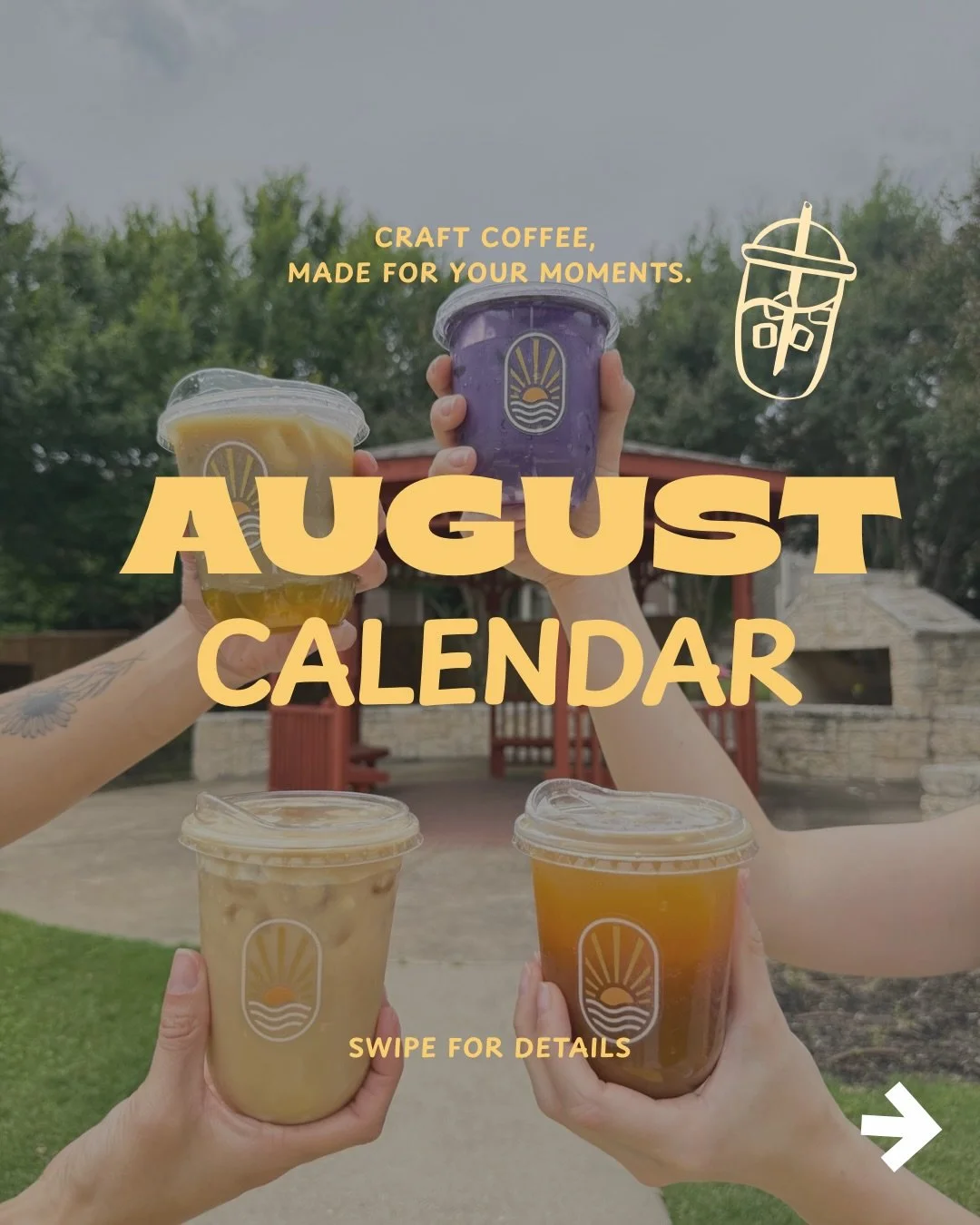 August is here. ☀️

More coffee.
More community.
More places to meet us.

Check out our pop-up schedule and come grab your favorite drink. 

Need a coffee cart for your next event? We have a few August dates left, send us a DM to reserve yours.