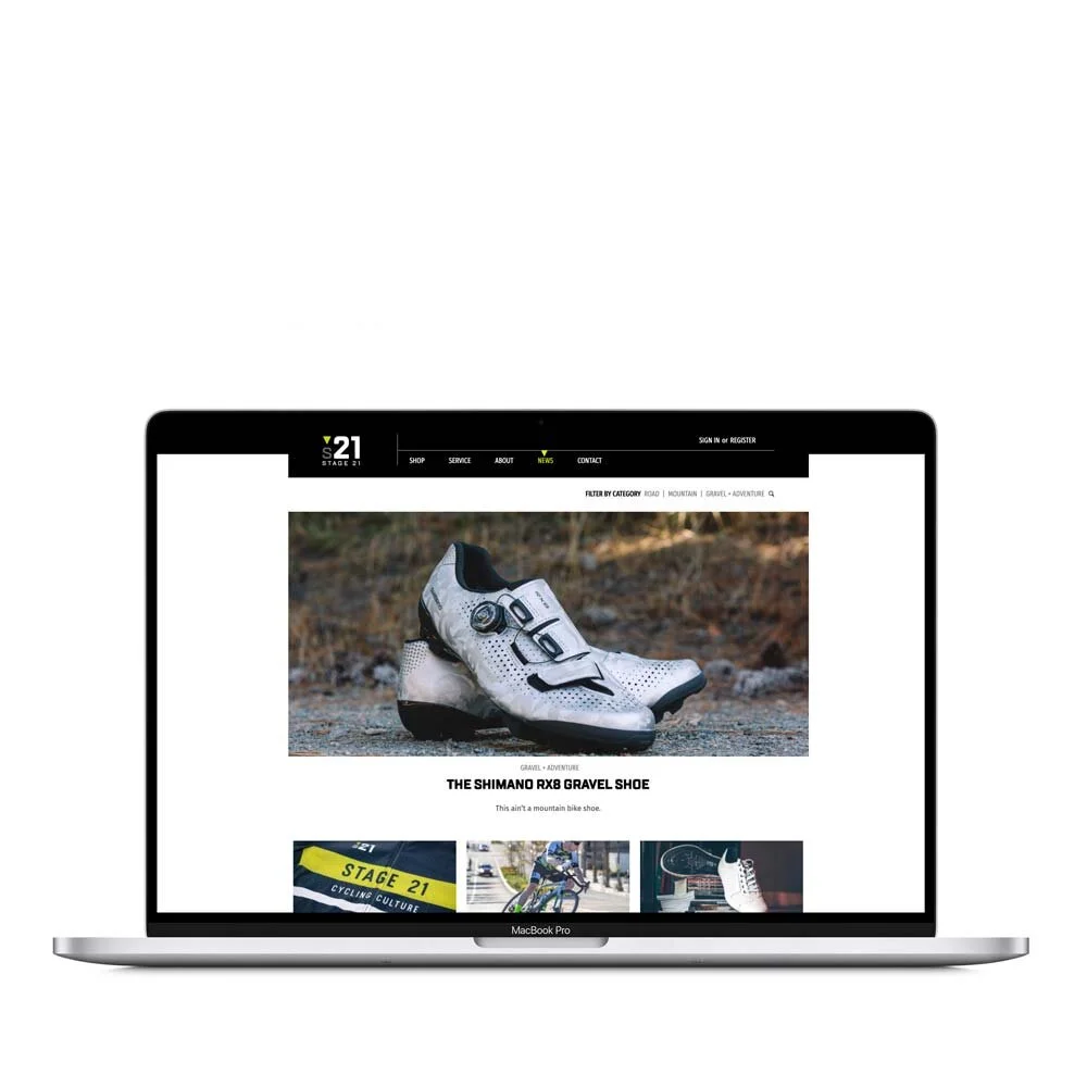 Stage 21 Bikes blog front page built with Wordpress