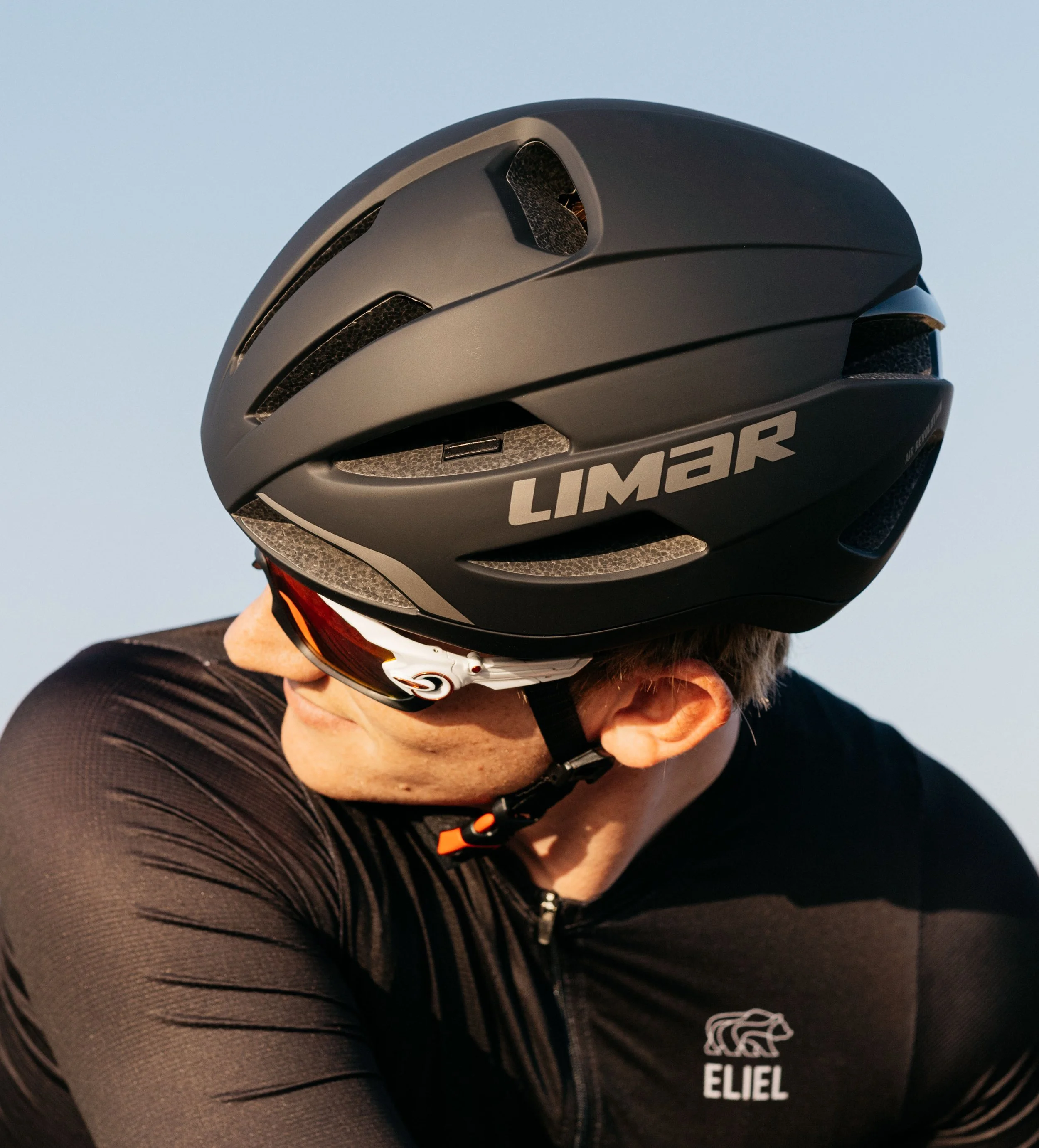 portrait photo of cyclist wearing black limar cycling helmet
