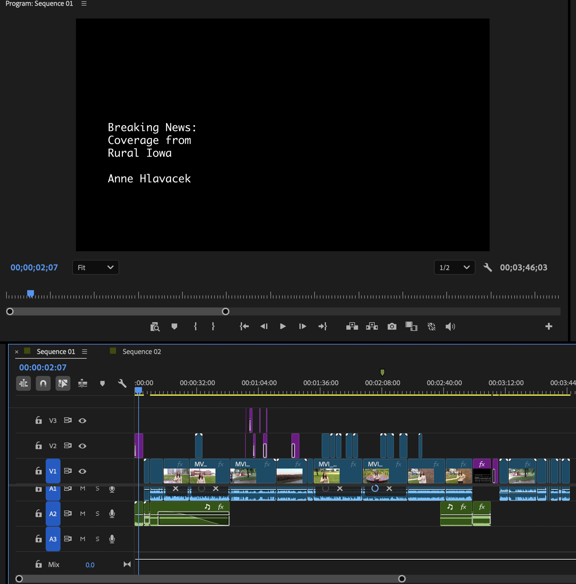 Screen capture of a video editing board in Adobe Premiere Pro