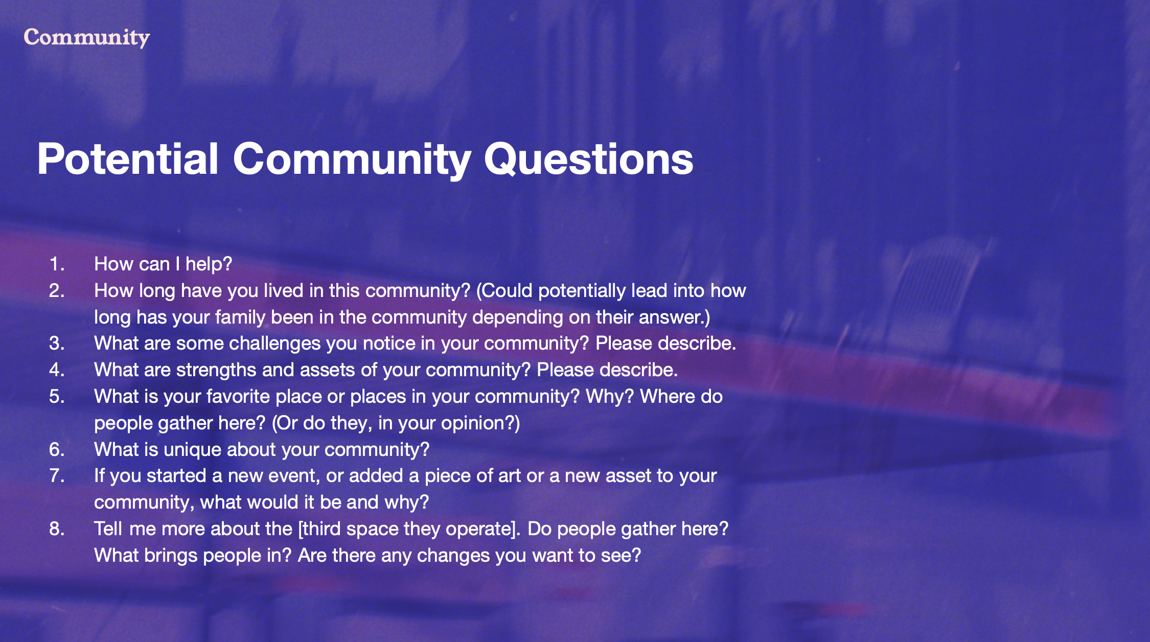 Potential community questions slide