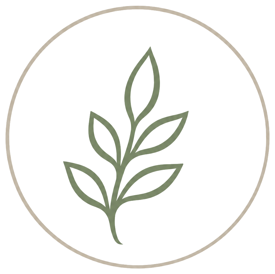 Line drawing of a plant with seven leaves inside a circle.